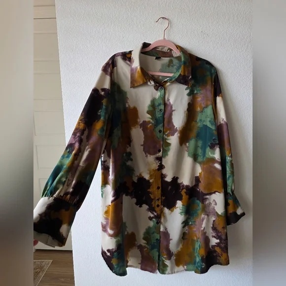 Shein Curve Multicolor Abstract Button-Up Long Sleeve Dress - Picture 5 of 5